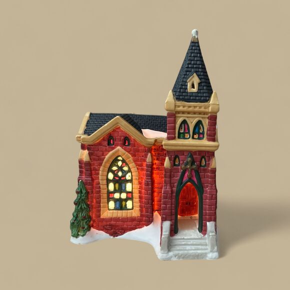 Bedford Falls Church: Lighted Porcelain Christmas Village Collectible - Picture 1 of 11